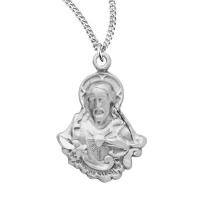 Lightweight Small Scapular Sacred Heart of Jesus Medal Necklace, Sterling Silver