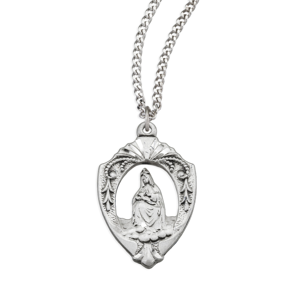 Our Lady of La Leche Medal Necklace, English, Sterling Silver
