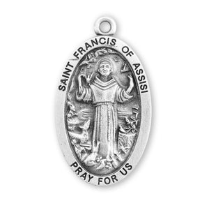 Saint Francis of Assisi Oval Medal Necklace, Sterling Silver