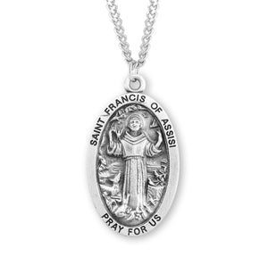 Saint Francis of Assisi Oval Medal Necklace, Sterling Silver