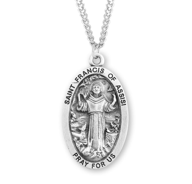 Saint Francis of Assisi Oval Medal Necklace, Sterling Silver