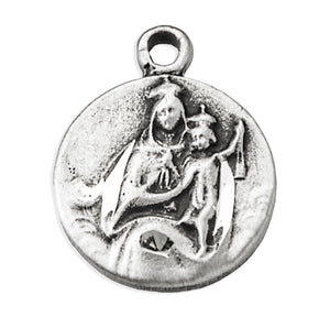 Round Scapular Sacred Heart of Jesus Medal Necklace, Sterling Silver