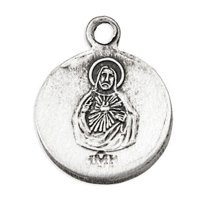 Round Scapular Sacred Heart of Jesus Medal Necklace, Sterling Silver