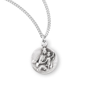 Round Scapular Sacred Heart of Jesus Medal Necklace, Sterling Silver