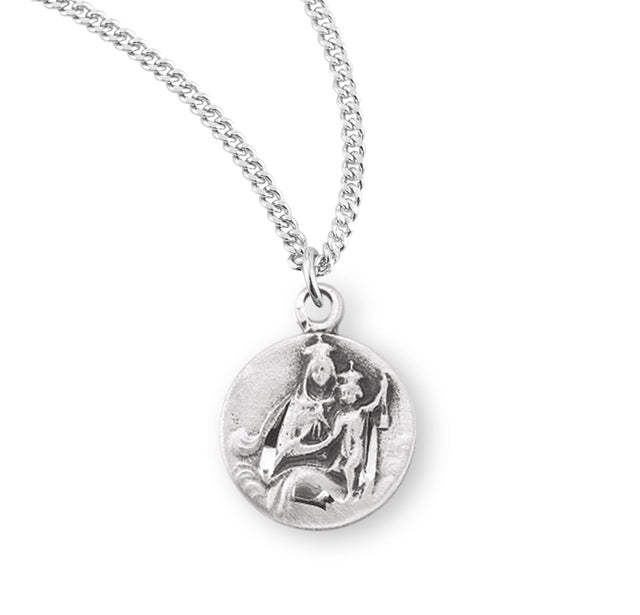 Round Scapular Sacred Heart of Jesus Medal Necklace, Sterling Silver