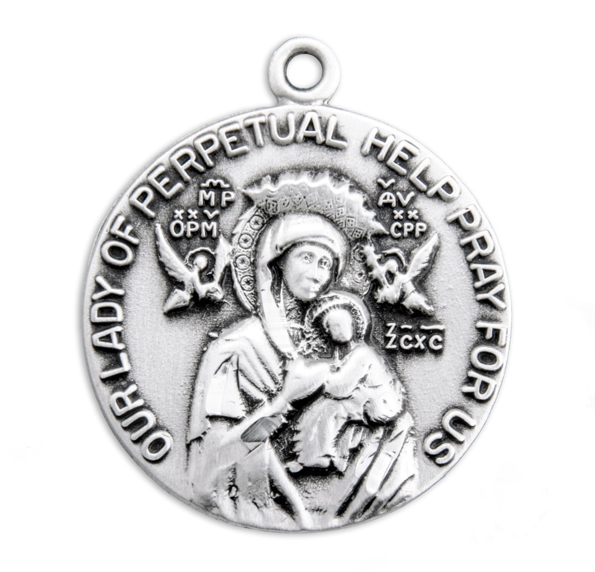 Our Lady of Perpetual Help Round Medal Necklace, Sterling Silver
