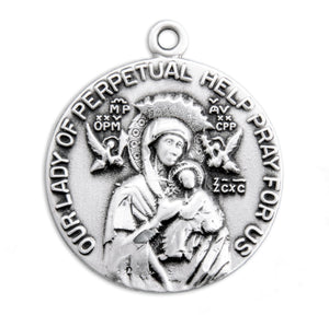 Our Lady of Perpetual Help Round Medal Necklace, Sterling Silver