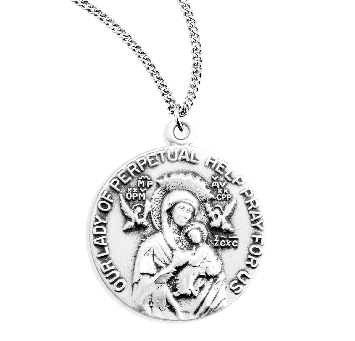Our Lady of Perpetual Help Round Medal Necklace, Sterling Silver