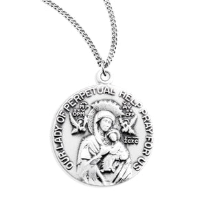 Our Lady of Perpetual Help Round Medal Necklace, Sterling Silver