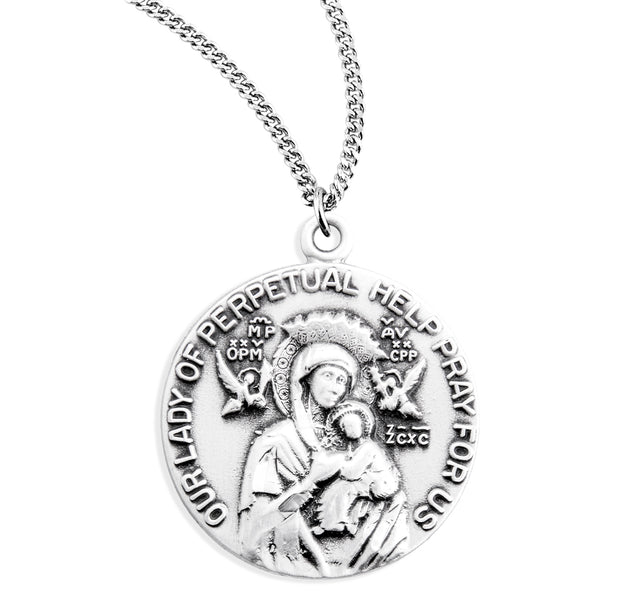 Our Lady of Perpetual Help Round Medal Necklace, Sterling Silver