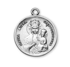Double-Sided Our Lady of Czestochowa Round Medal Necklace, Sterling Silver