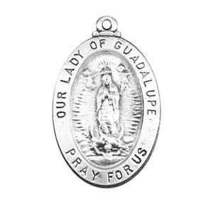 Large Our Lady of Guadalupe Oval Medal Necklace, Sterling Silver