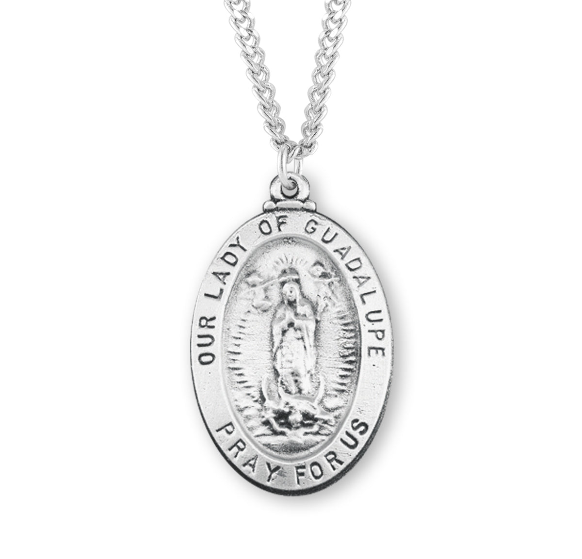 Large Our Lady of Guadalupe Oval Medal Necklace, Sterling Silver