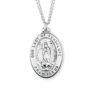 Large Our Lady of Guadalupe Oval Medal Necklace, Sterling Silver