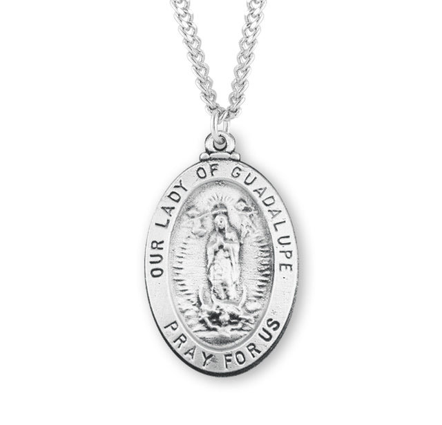 Large Our Lady of Guadalupe Oval Medal Necklace, Sterling Silver