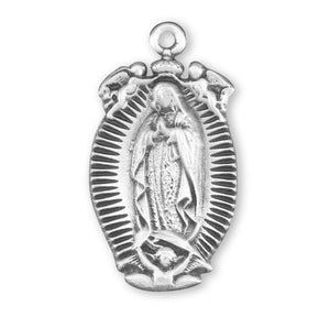 Heavy Large Our Lady of Guadalupe Medal Necklace, Sterling Silver
