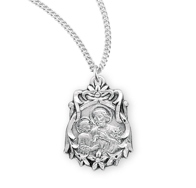 Saint Joseph Medal Necklace, Sterling Silver