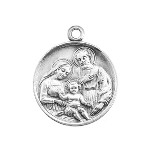 Holy Family Round Medal Necklace, Sterling Silver