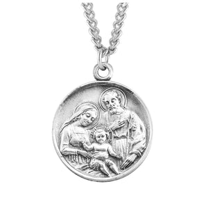 Holy Family Round Medal Necklace, Sterling Silver
