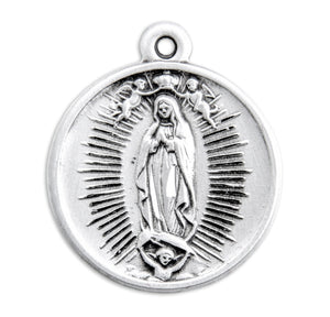 Medium Our Lady of Guadalupe Round Medal Necklace, Sterling Silver