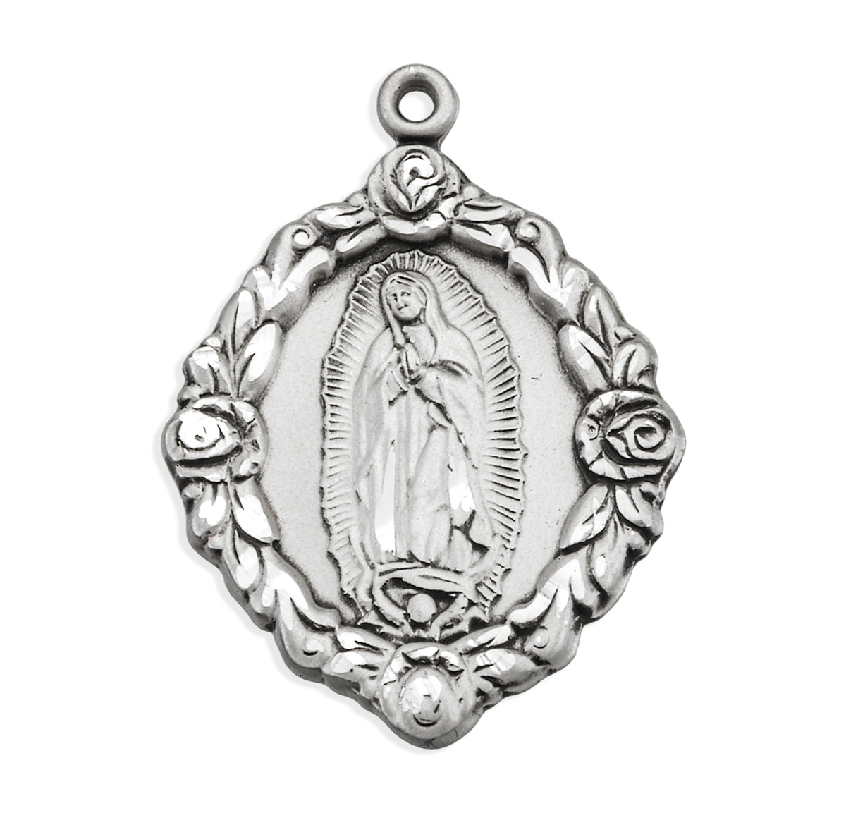 Lightweight Large Our Lady of Guadalupe Medal Necklace, Sterling Silver