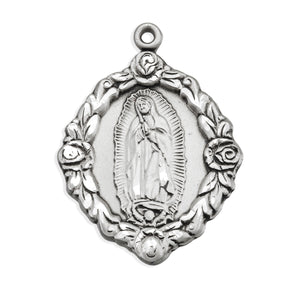 Lightweight Large Our Lady of Guadalupe Medal Necklace, Sterling Silver