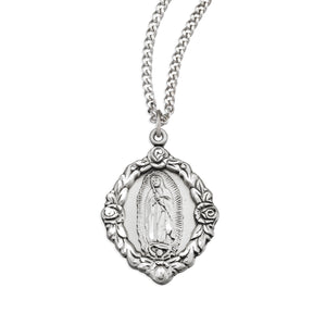 Lightweight Large Our Lady of Guadalupe Medal Necklace, Sterling Silver