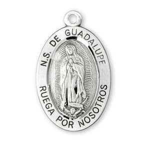 Our Lady of Guadalupe Spanish Medal Necklace, Sterling Silver