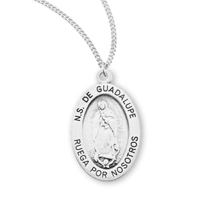 Our Lady of Guadalupe Spanish Medal Necklace, Sterling Silver