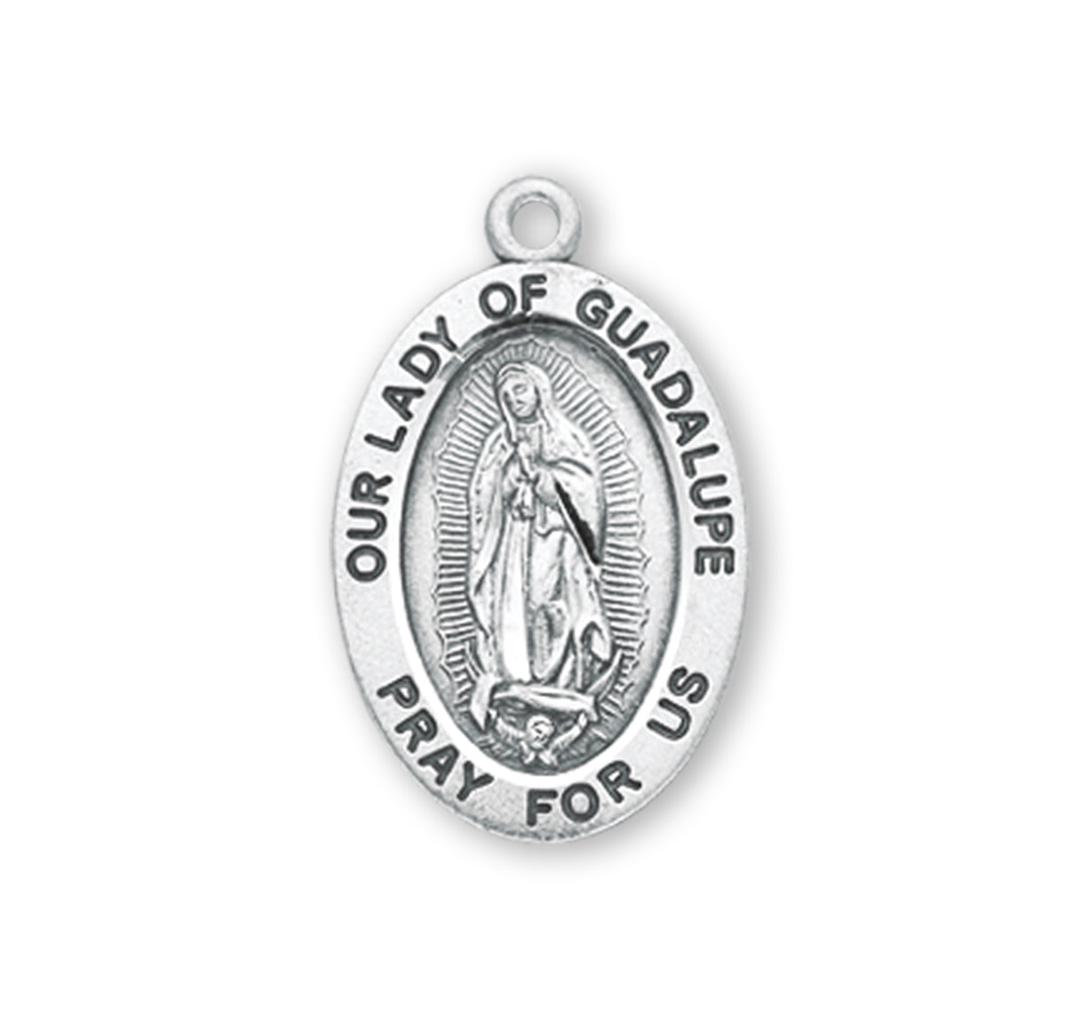 Medium Our Lady of Guadalupe Oval Medal Necklace, Sterling Silver
