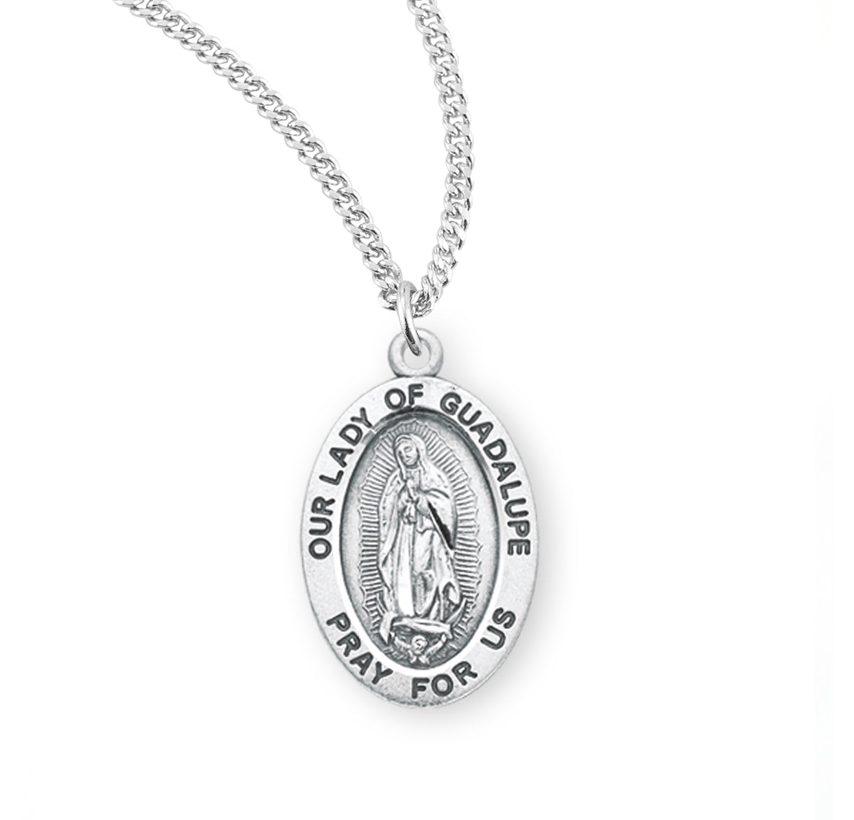 Medium Our Lady of Guadalupe Oval Medal Necklace, Sterling Silver