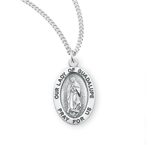 Medium Our Lady of Guadalupe Oval Medal Necklace, Sterling Silver