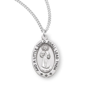 Christ a Little Child Oval Medal Necklace, Sterling Silver