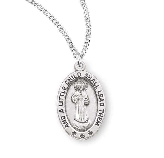 Christ a Little Child Oval Medal Necklace, Sterling Silver