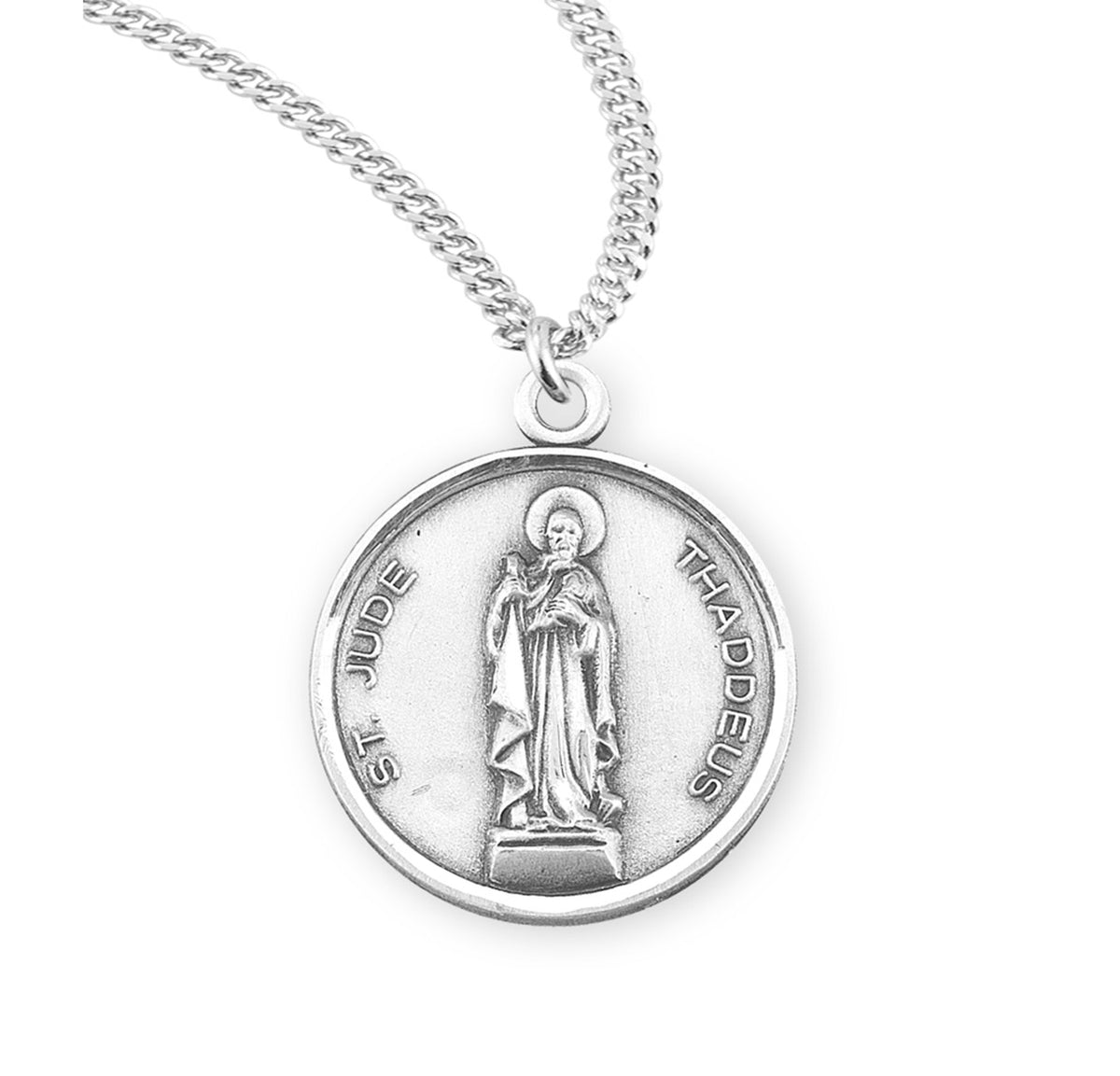 Oval Saint Jude Thaddeus Round Medal Necklace, Sterling Silver