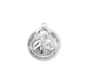 Saint Jude Thaddeus Round Medal Necklace, Sterling Silver