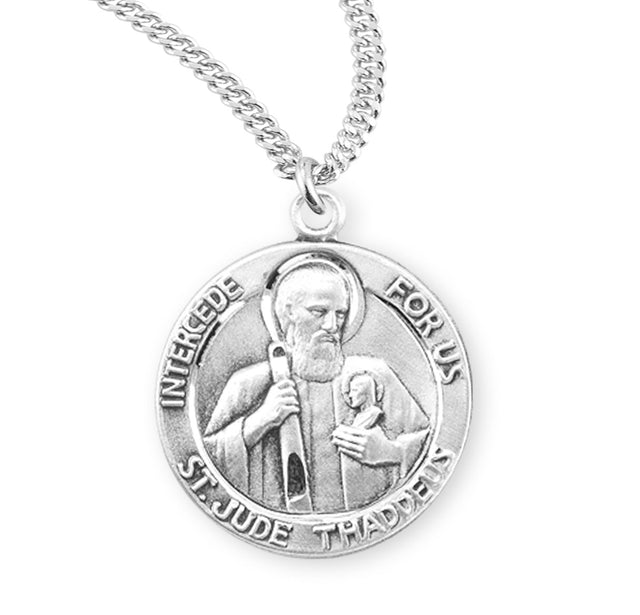 Saint Jude Thaddeus Round Medal Necklace, Sterling Silver