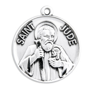 Lightweight Large Saint Jude Round Medal Necklace, Sterling Silver