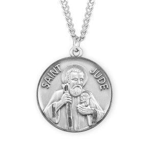 Lightweight Large Saint Jude Round Medal Necklace, Sterling Silver