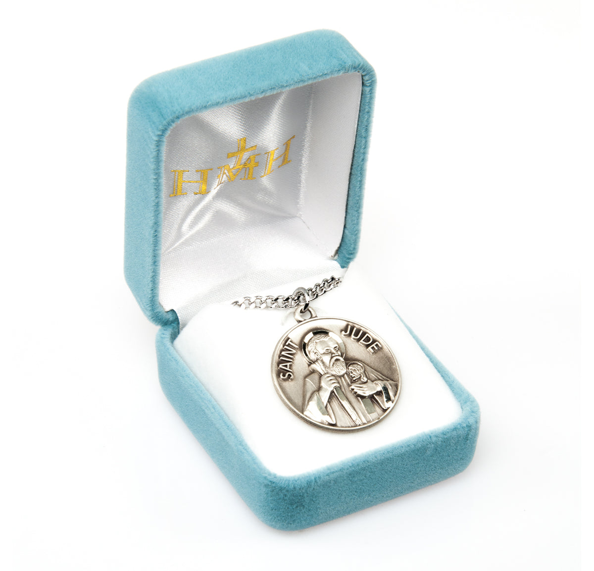 Lightweight Large Saint Jude Round Medal Necklace, Sterling Silver