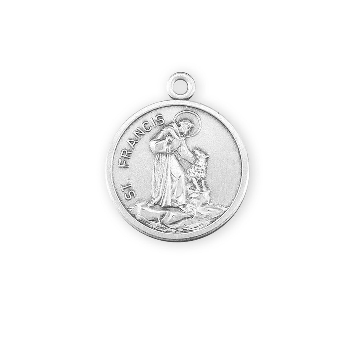 Petite Saint Francis of Assisi with Animals Round Medal Necklace, Sterling Silver