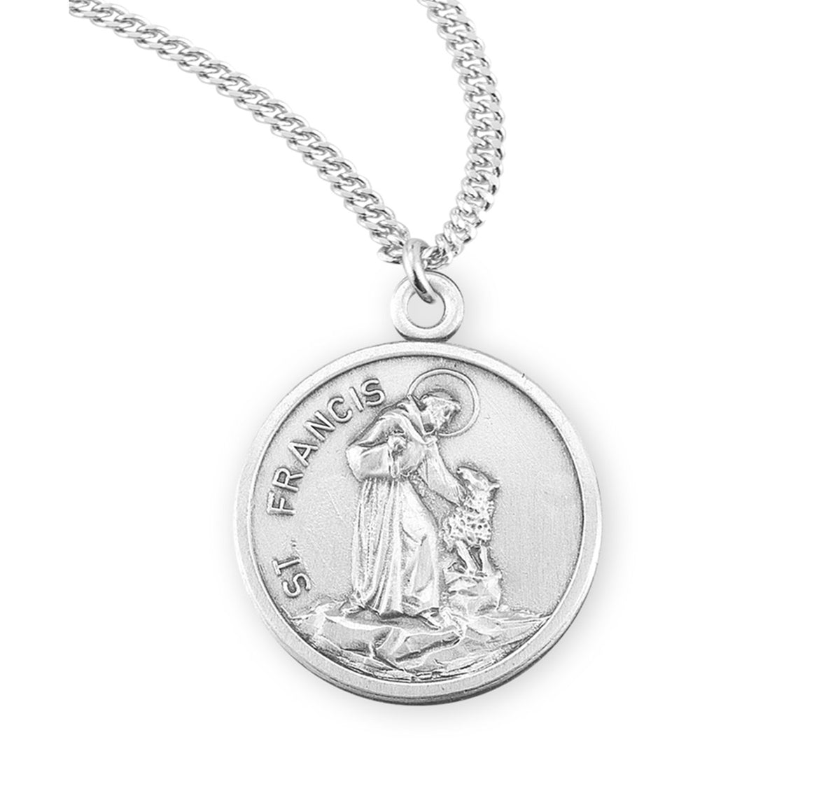 Petite Saint Francis of Assisi with Animals Round Medal Necklace, Sterling Silver