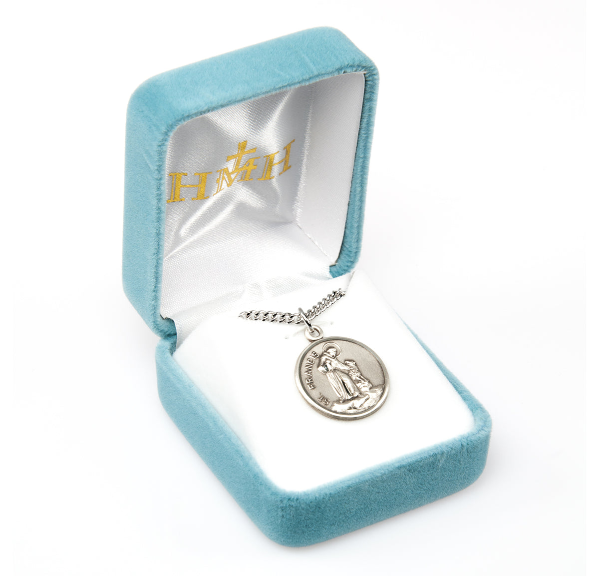 Petite Saint Francis of Assisi with Animals Round Medal Necklace, Sterling Silver