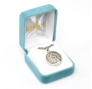 Large Saint Francis of Assisi Round Medal Necklace, Sterling Silver