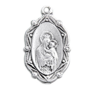 Ornate Scroll Border Sacred Heart of Jesus Scapular Medal Necklace, Sterling Silver