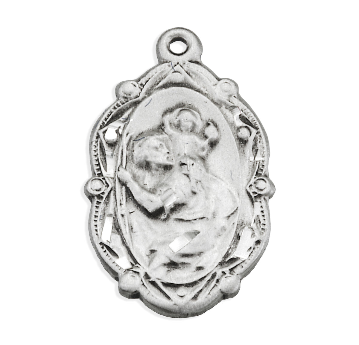 Saint Christopher Fancy Oval Medal Necklace, Sterling Silver