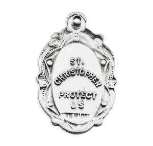 Saint Christopher Fancy Oval Medal Necklace, Sterling Silver