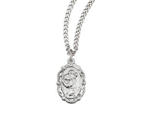 Saint Christopher Fancy Oval Medal Necklace, Sterling Silver