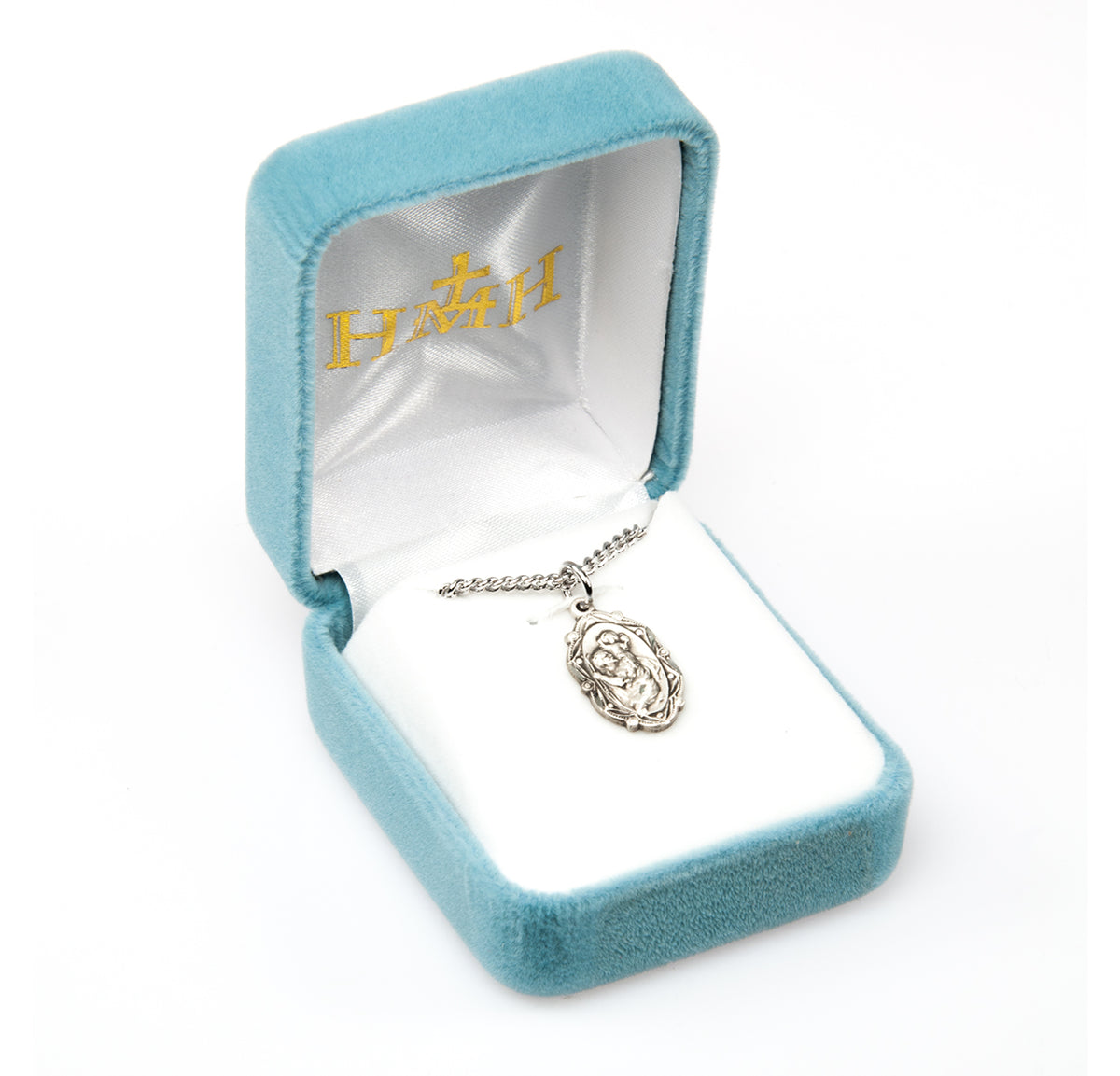 Saint Christopher Fancy Oval Medal Necklace, Sterling Silver