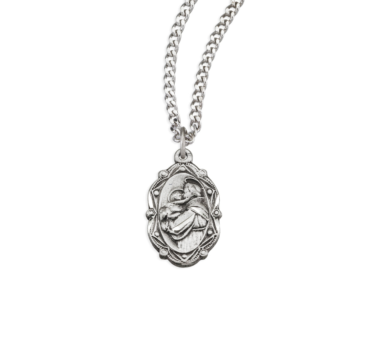 Small Saint Anthony Oval Medal Necklace, Sterling Silver